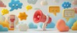 3D Render Megaphone with Blank Bubble Chat in Plastic cartoon style Illustration. AI generated image