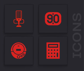 Wall Mural - Set Calculator, Microphone, 90s Retro and Music CD player icon. Vector