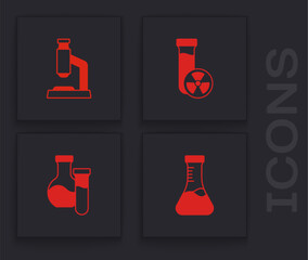 Canvas Print - Set Test tube, Microscope, with toxic liquid and icon. Vector