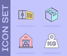 Poster - Set Weight, Container, Warehouse and Carton cardboard box icon. Vector