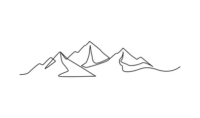 One continuous line drawing of mountain range landscape template