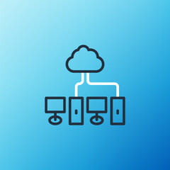 Wall Mural - line computer network icon isolated on blue background. laptop network. internet connection. colorfu