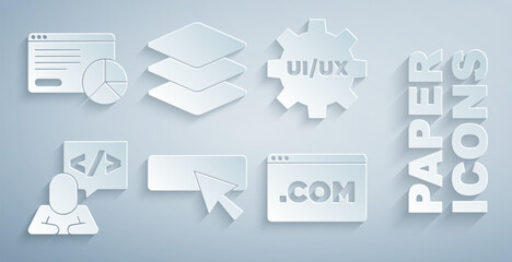 Set UI or UX design, Front end development, Layers and Website statistic icon. Vector