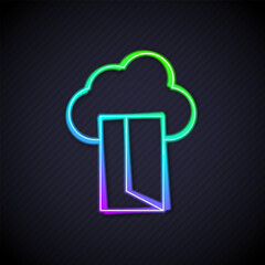 Wall Mural - glowing neon line cloud database icon isolated on black background. cloud computing concept. digital