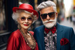 © Tetiana - Elderly happy couple enjoying life together styling clothes family portrait Generative AI technology picture image
