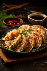 Wall Mural - Gyoza Dumplings with Dipping Sauce. Best For Banner, Flyer, and Poster