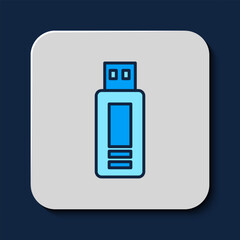 Sticker - Filled outline USB flash drive icon isolated on blue background. Vector