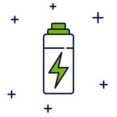 Sticker - Filled outline Battery icon isolated on white background. Lightning bolt symbol. Vector