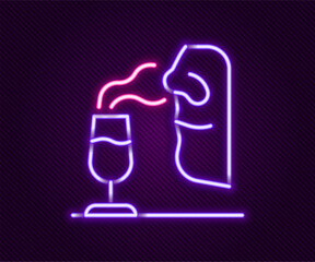Wall Mural - Glowing neon line Sommelier icon isolated on black background. Wine tasting, degustation. Smells of wine. Colorful outline concept. Vector