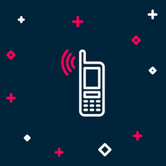 Sticker - Line Smartphone with free wi-fi wireless connection icon isolated on blue background. Wireless technology, wi-fi connection, wireless network. Colorful outline concept. Vector