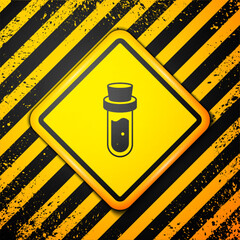 Poster - Black Bottle with potion icon isolated on yellow background. Flask with magic potion. Happy Halloween party. Warning sign. Vector