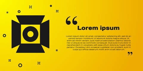 Wall Mural - Black Movie spotlight icon isolated on yellow background. Light Effect. Scene, Studio, Show. Vector