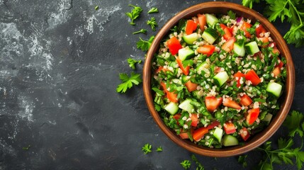 Poster - A Mediterranean-inspired tabbouleh salad with parsley, tomatoes, cucumbers, and bulgur wheat