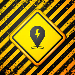 Sticker - Black Lightning bolt icon isolated on yellow background. Flash sign. Charge flash icon. Thunder bolt. Lighting strike. Warning sign. Vector