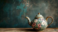 A Vintage Teapot With Intricate Floral Patterns, Evoking Nostalgia For Bygone Eras