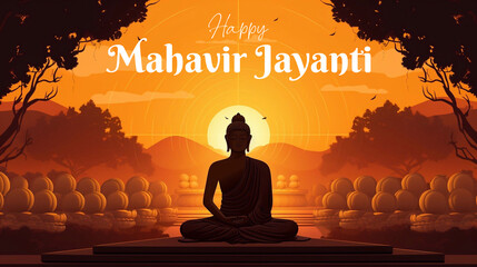 Sticker - Happy Mahavir Jayanti, lord Mahavir statue