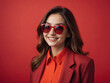 © Kamil Krawczyk - smiling woman in sunglasses red monochrome color portrait