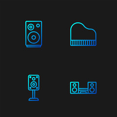 Sticker - Set line Home stereo with two speakers, Stereo, and Grand piano. Gradient color icons. Vector