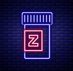 Sticker - Glowing neon line Sleeping pill icon isolated on brick wall background. Colorful outline concept. Vector