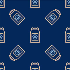 Canvas Print - Line Pack full of seeds of a specific plant icon isolated seamless pattern on blue background. Vector