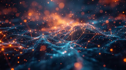 abstract network connectivity with nodes and bright connections in space