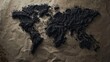 World map made of black caviar. All continents of the seafood world