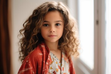 Portrait of a cute little girl with curly hair looking at camera