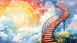 whimsical staircase climbing against a sunny sky