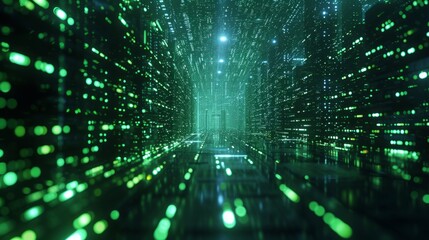 A matrix of neon green characters on a dark tech backdrop evokes a digital world