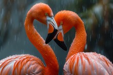 Two Flamingos Share A Tender Moment As They Engage In A Grooming Ritual
