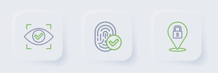 Poster - Set line Lock, Fingerprint and Eye scan icon. Vector