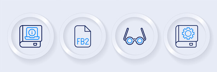 Canvas Print - Set line User manual, Glasses, FB2 File and icon. Vector