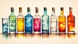 © PRI - an assortment of fine alcohol bottles, artistic watercolor effect