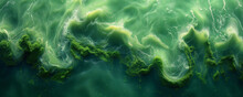 Abstract Background, Amazing Blooming Algae On Green River, Aerial View, Ai Generated Image