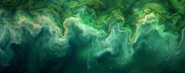 Wall Mural - Background with water, Abstract background, Amazing blooming algae on green river, aerial view, Ai generated image