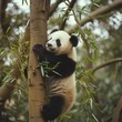 © ArtCookStudio - A panda effortlessly ascends a bamboo tree, displaying agility