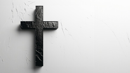 Wall Mural - Minimalistic Black Cross on White Background. A minimalistic design featuring a textured black cross on a white background, ideal for contemporary religious themes and banners.