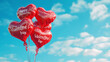 A playful arrangement of heart-shaped balloons with the words 