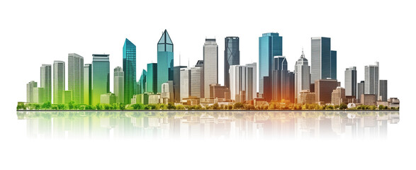 Wall Mural - Colorful City Skyline Isolated on Transparent Background
