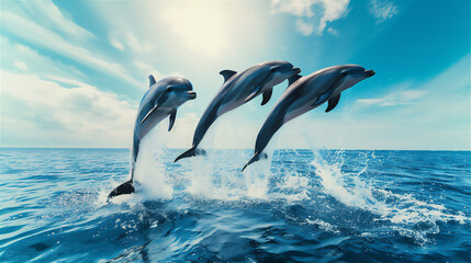 Wall Mural - dolphin jumping out of water in the open sea