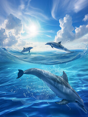 Wall Mural - dolphin jumping out of water in the open sea