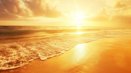 Golden sands bask in the warm embrace of the sun's radiant glow