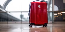 Red Suitcase In Airport Hall
