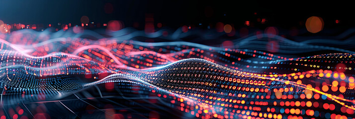 abstract concept art of technological waves of innovation wide format.