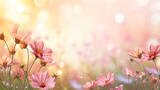 Fototapeta Kwiaty - A field of cute, bright flowers on a soft pastel background.