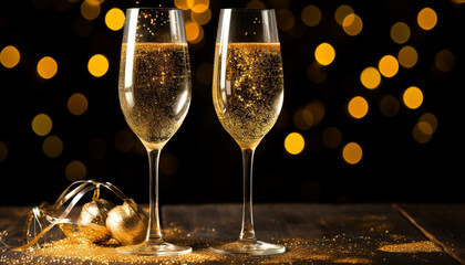 Canvas Print - Celebration of new year with champagne, glitter, and romance generated by AI