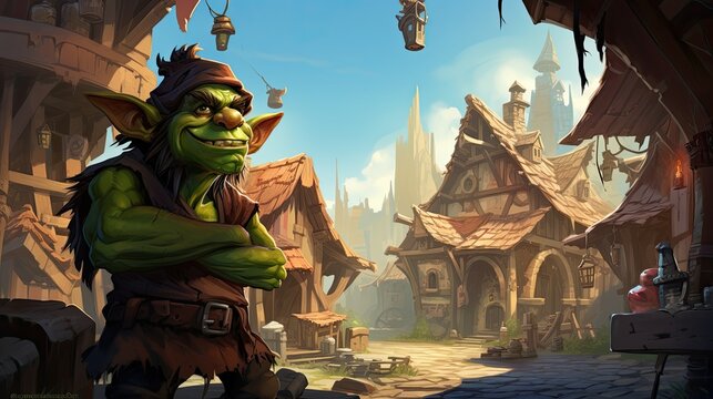 goblin in the fairytale village as illustration cartoon
