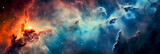 Fototapeta Kosmos - Celestial wonders unfold in an ethereal space where galaxies dance, stars twinkle, and the cosmic nebula journey unveils the profound beauty of the vast, captivating universe