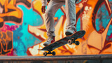 Motion shot of skating boy in urban environment