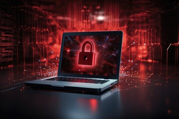 Wall Mural - cybersecurity. lock on a desk displaying on laptop. cyber attack on computer network, virus, spyware